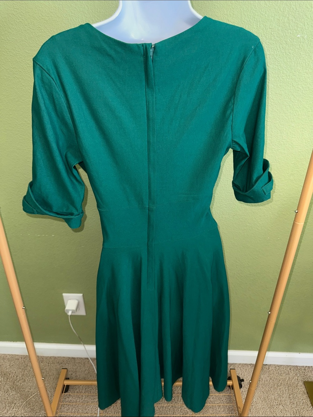 Unique Vintage Green Surplice neck swing dress - Picture 8 of 9